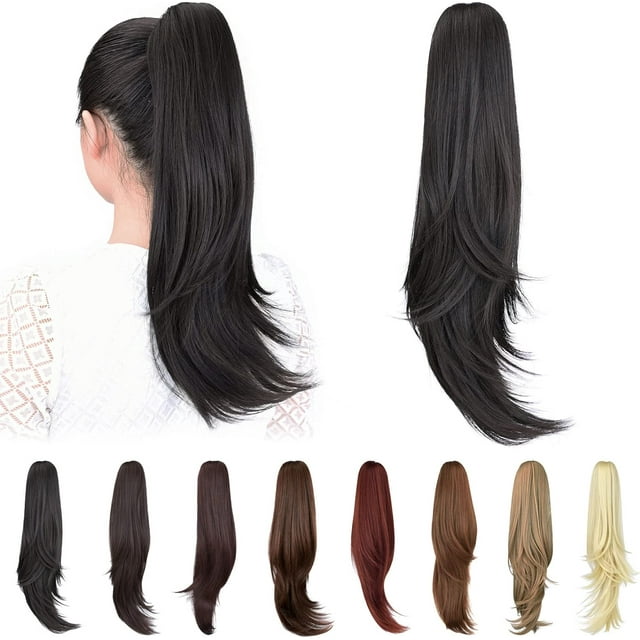ORUYROP Extension de Queue de Cheval, extensions de Cheveux à Pince de 20 Pouces Queue de Cheval Cheveux Bouclés à Griffes Extension de Cheveux Pièce de Cheveux Synthétique d'Apparence Naturelle pour Femmes Noir Naturel