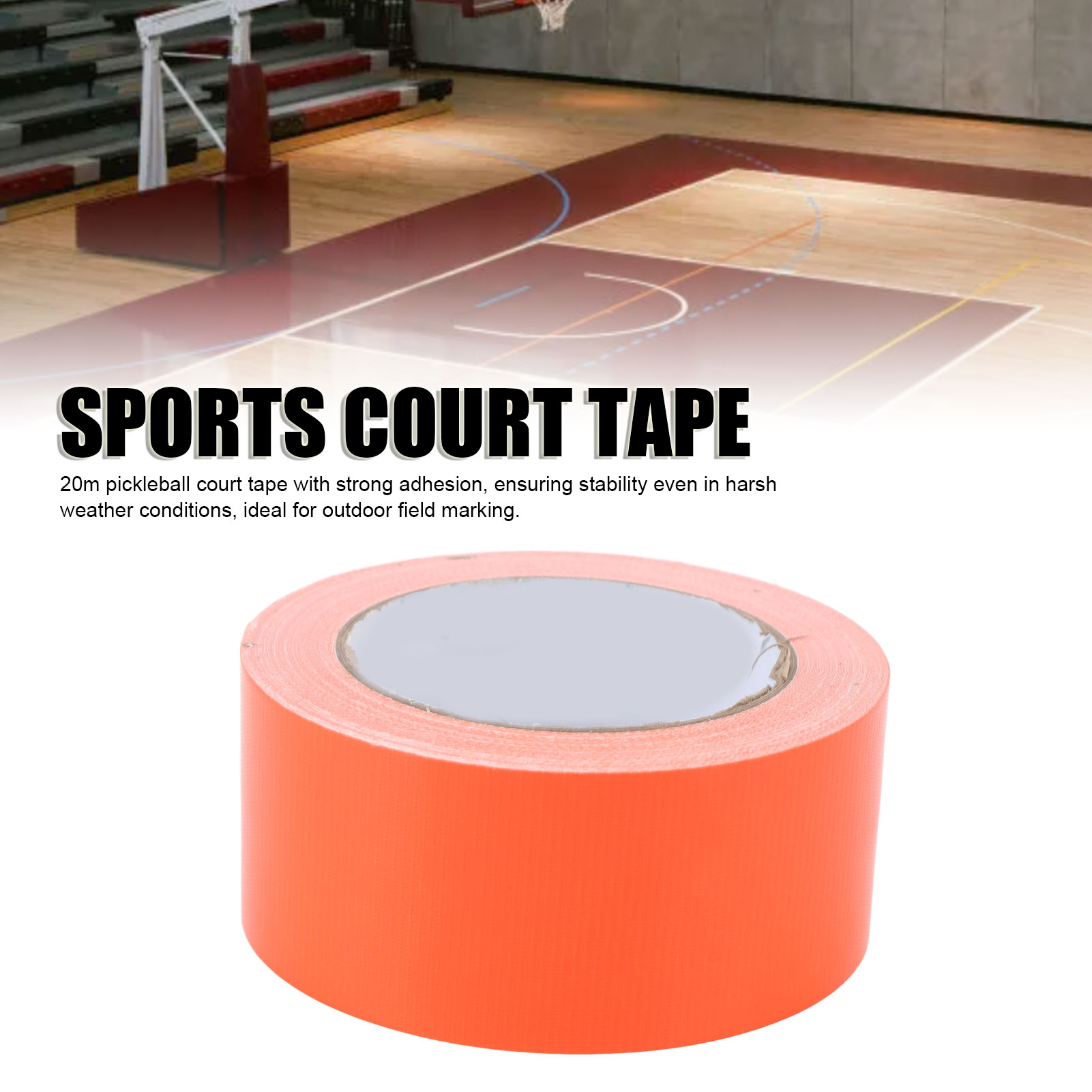 Fiber Cloth Court Marking Tape, Safe, Abrasion Resistant, 20m, Perfect for Temporary or Permanent Lines