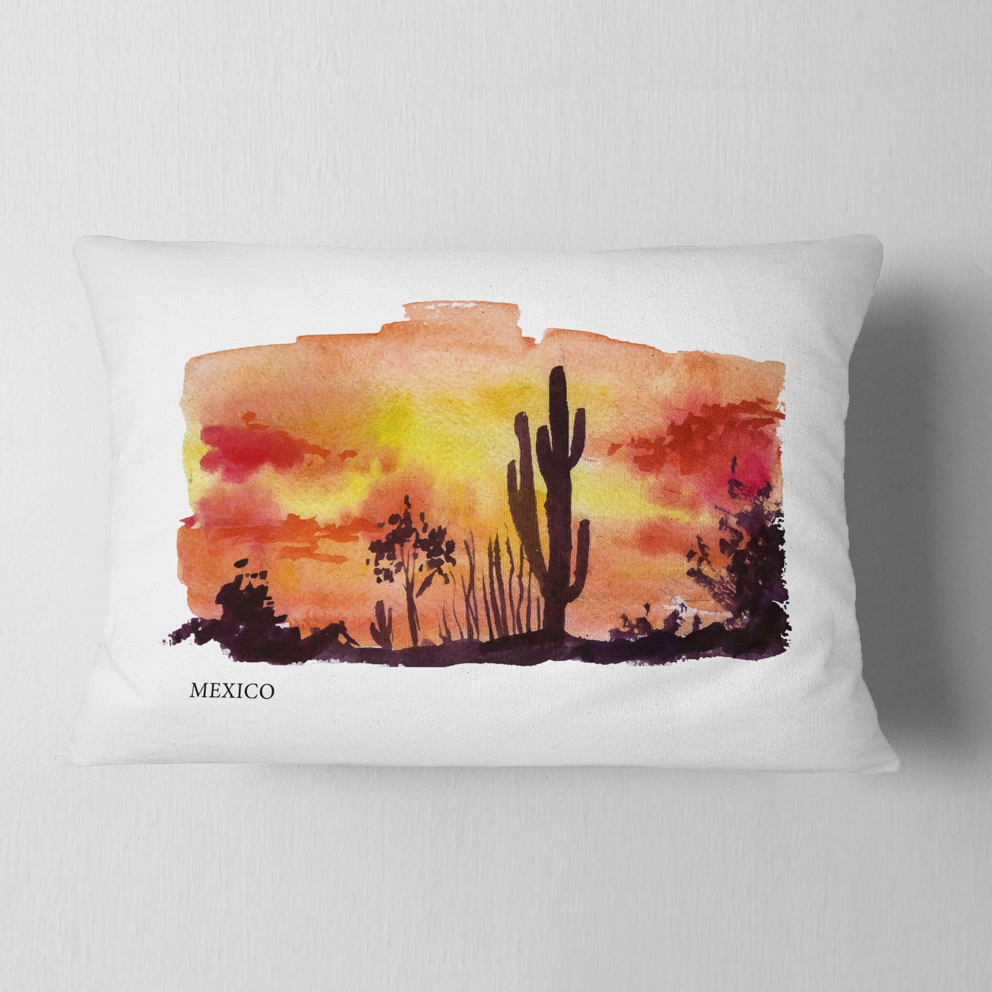 Designart Mexico Vector Illustration - Cityscape Painting Throw Pillow - 12x20