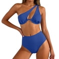 thumbnail image 6 of Sevevn Women's One Shoulder Cutout Bikini Set Ribbed High Waist Two Piece Swimsuit Blue M, 6 of 8