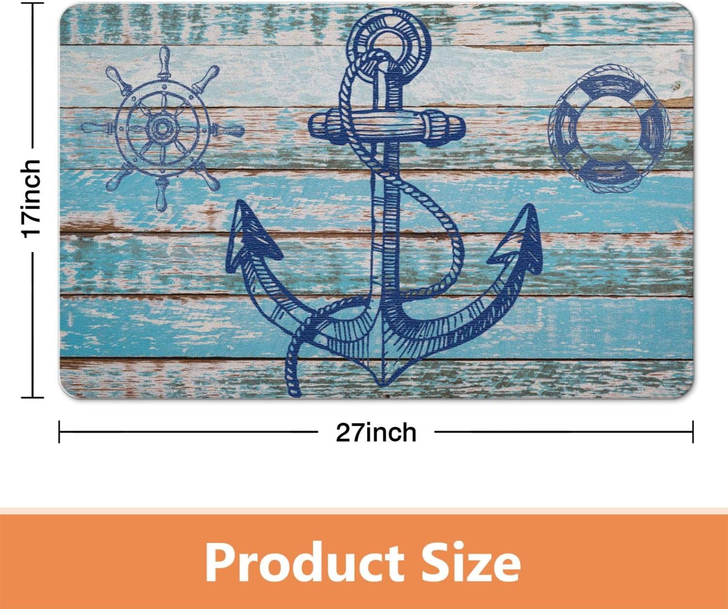 Nutksea Anchor Bath Mat, Retro Nautical Anchor Washable Bathroom Rugs Non Slip Bath Mat for Tub 27" X 17"
