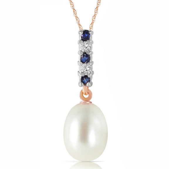 Galaxy Gold 14k 20" Rose Gold Genuine Pearl, Sapphires & Diamonds Drop Pendant Necklace