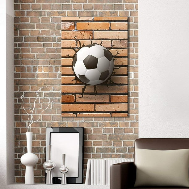 Wall26 Canvas Wall Art Sports Theme - Soccer on The Background Cracked Wall  - Giclee Print Gallery Wrap Modern Home Decor Ready to Hang - 24x36 inches  