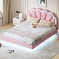thumbnail image 2 of Queen Upholstered Smart LED Bed Frame with Elegant Flowers Headboard,Floating Velvet Platform LED Bed with Wooden Slats Support,Pink, 2 of 9