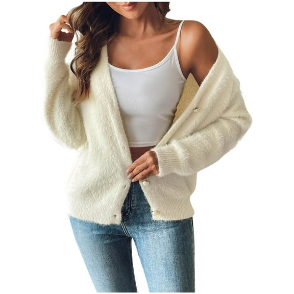 GuangCheng Womens Ribbed Thick Knit Cardigans Oversized V Neck Button Down Long Sleeve Warm Cardigan Sweaters