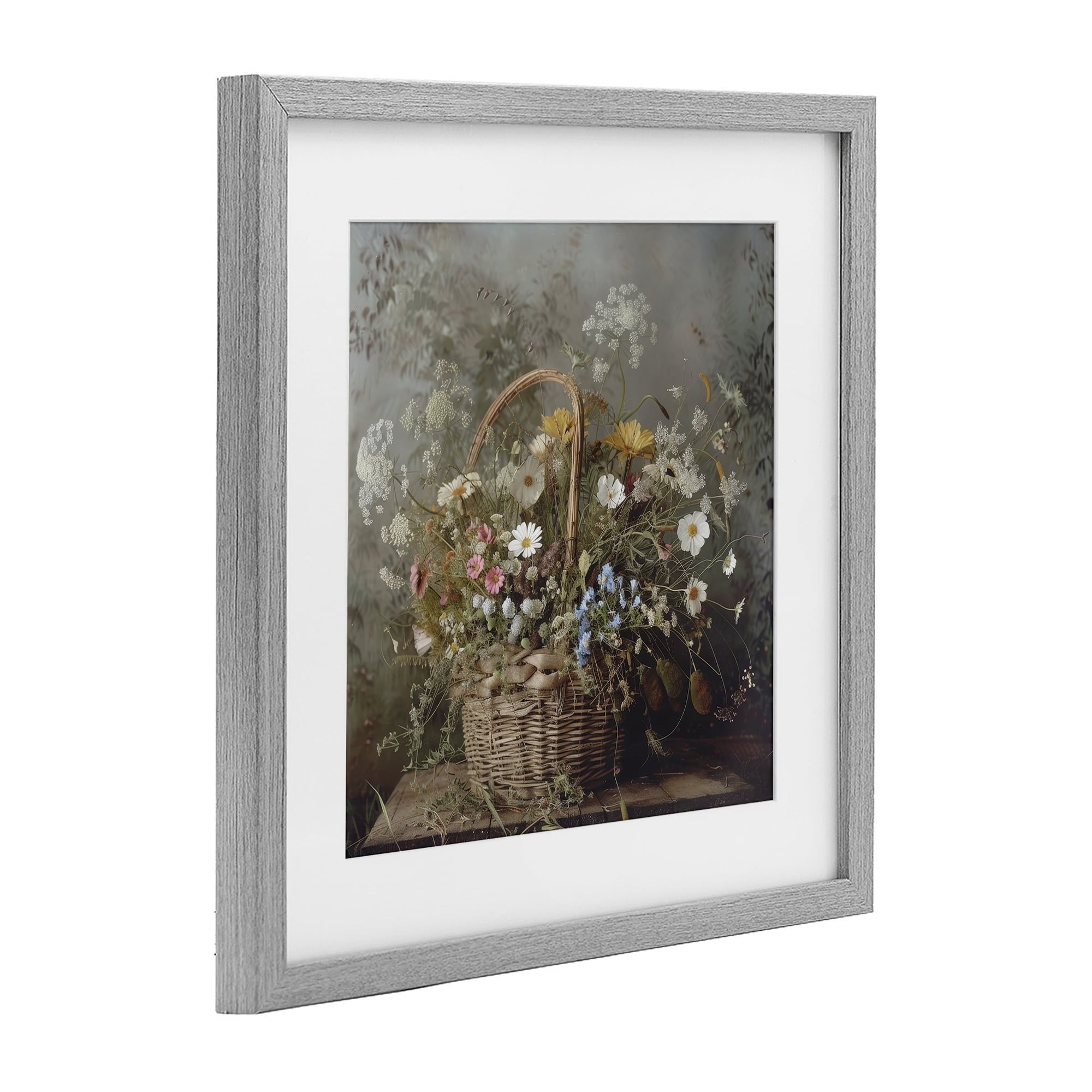 Stupell Industries Rustic Basket with Flowers Gray Framed Print Under Glass, design by Lazar Studio