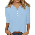 thumbnail image 2 of Sevevn Women's Cotton And Linen Top Fashionable Solid Color Button Up Shirt Women's V-neck Loose T-shirt Top Sleeve V-neck Top/shirt Savings Up to 30% Off Sky Blue XL, 2 of 9