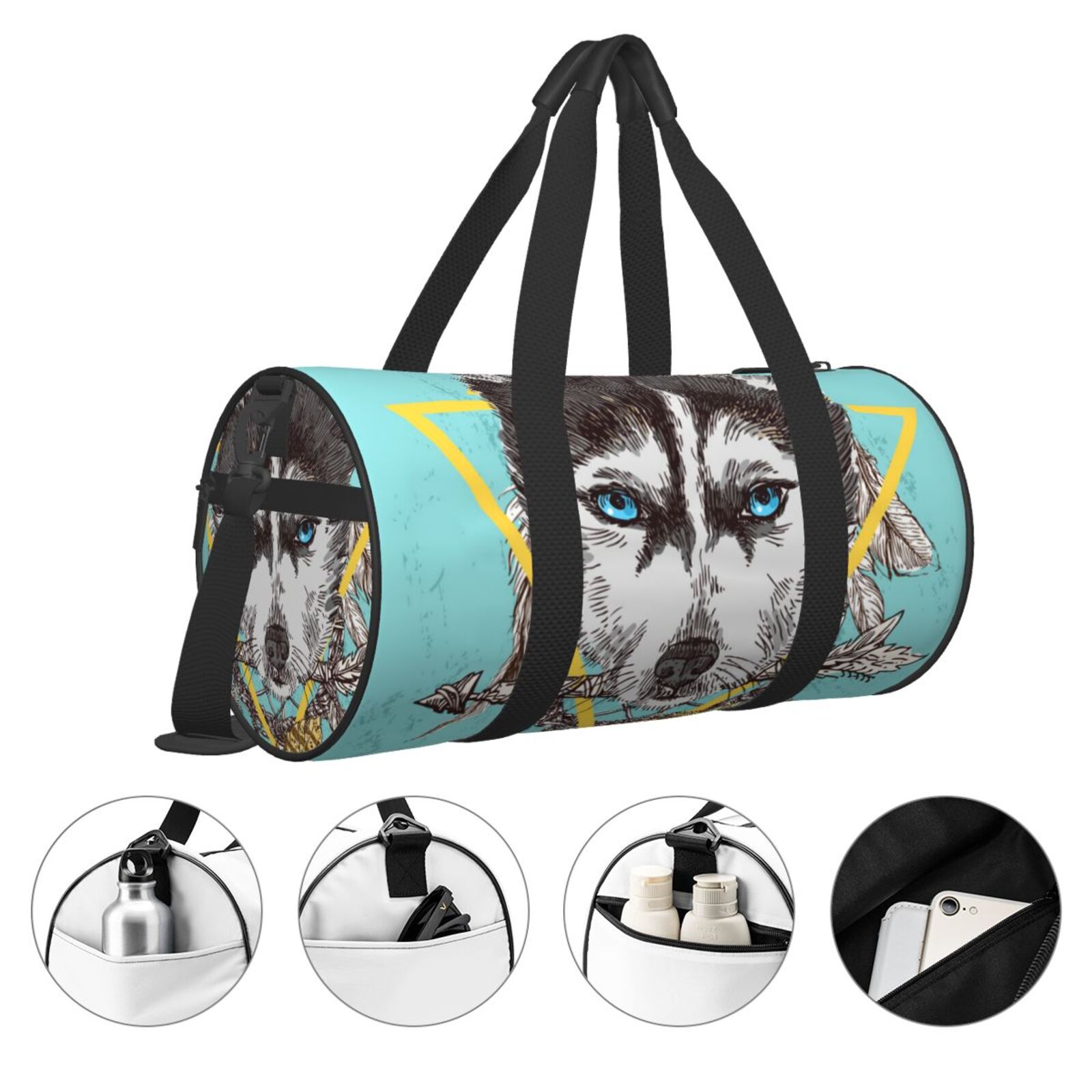 Vsdgher Husky With Dreamcatcher 45L Foldable Duffel Bag, Sports Gym Bag,Overnight Bag, Portable Weekender Bag for Airplanes