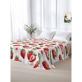 thumbnail image 6 of Full Flat Sheet 81"x96", Strawberry Soft Lightweight Bedding Flat Sheets Only, Tropical Summer Red Fruit Cherry Blossoms Brushed Microfiber Top Bed Sheet, Breathable StainResistant Bedsheets, 6 of 9