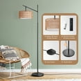 thumbnail image 4 of EDISHINE Rattan Floor Lamps with Remote for Living Room, Black Standing Lamp with Rattan & Fabric Double Drum Shade, Boho Farmhouse Tall Lamp for Bedroom, With LED Light Bulb., 4 of 10