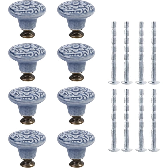 8pcs Vintage Ceramic Knobs, Retro Drawer Knobs for Dresser Closet Cupboard, Decorative Cabinet Pulls with Screws for Kitchen Furniture Door Hardware (Blue 1)
