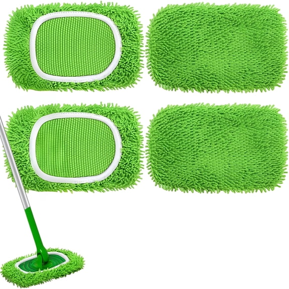 ACDANC Reusable Microfiber Mop Pads,Compatible with Sweeper Sweeping Mopping Pad Refills Cloths for Surface/Hardwood Floor Cleaning (4 Pack Green)