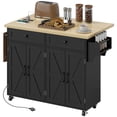 thumbnail image 1 of Black Kitchen Island with Storage & Charging Station - Rolling Cart with Drop Leaf, Spice & Towel Rack - Compact Kitchen Furniture for Dining & Prep, 1 of 7