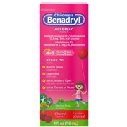 Benadryl Childrens Allergy Cherry Flavored Liquid, 4 Fluid Ounce -- 36 per case