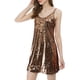 thumbnail image 2 of Vestido de Promoción Mini de Strass con Cuello en V y Tirantes Ajustables para Mujeres Allegra K XS Dorado, 2 of 8