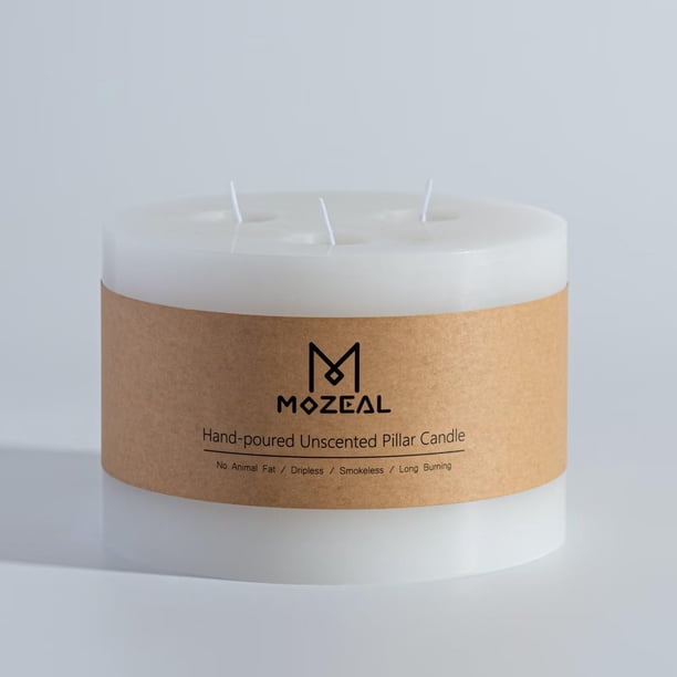 Vela MOZEAL, 15 cm x 15 cm, sin perfume, sin goteo, 3 mechas