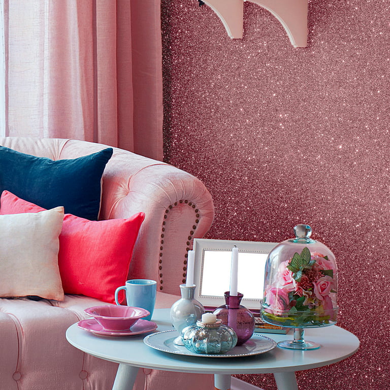 VEELIKE Shimmer Rose Gold Glitter Wallpaper Roll 15.7''x354'' Peel and Stick Sparkle Glitter Contact Paper Decorative for Walls Cabinets Self Adhesive