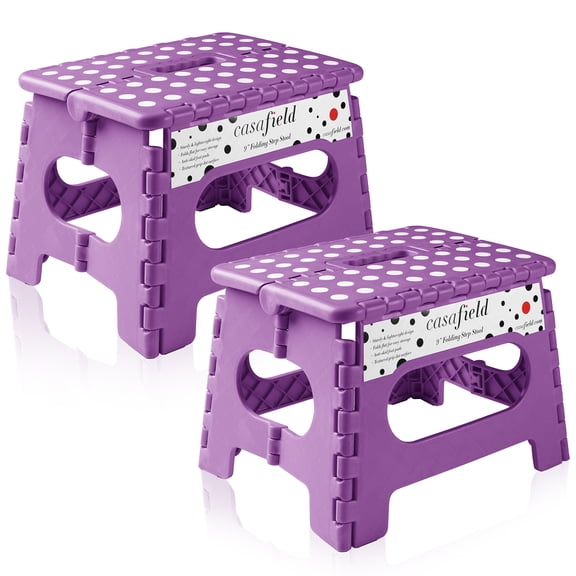 Casafield 9" Folding Step Stool with Handle (Set of 2) - Purple, Collapsible Foot Stool for Adults