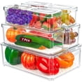 thumbnail image 1 of Fridge Organizer, Stackable Refrigerator Organizer Bin with lids, Clear Plastic Pantry Organizer Bins, Freezer Organizers Kitchen Storage and Organization for Fruits, Vegetable (7pack), 1 of 7