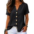 thumbnail image 6 of IMENGL Blouses for Women Loose Summer Color V Neck Up and Comfortable Short Sleeved Top . Casual Outfits Basic Women's Button Down Shirt,M-XXXL, 6 of 7