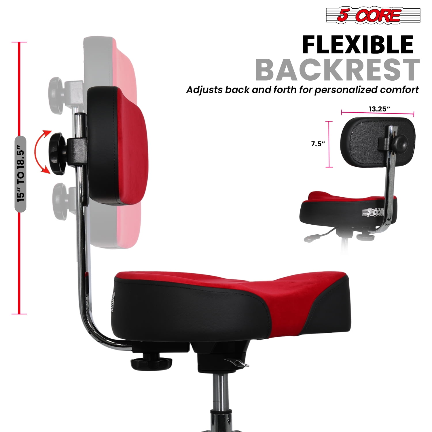 5 Core Drum Throne w Backrest 4" Padded Stool Airlift 25" Adjustable Drummer Stool 441Lb Capacity