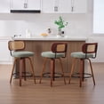 thumbnail image 4 of LEGAHOME Bar Stools set of 3, 26” Swivel Counter Height Bar Stools with Cane Rattan Back and Linen Seat, Mid-Century Modern Bar Stools for Kitchen Island, Bar, Dining Room, Walnut + Light Green, 4 of 7