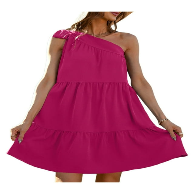 Robes d'Été pour Femmes Grande Taille Sans Manches à Épaules Dénudées avec Nœud, Robe Débardeur Évasée, Robe de Plage Ligne A Bleu m