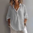 thumbnail image 6 of Women's Casual Blouse Baeitkot Women's Solid Color Long Sleeve Button-Front Linen Shirt with Classic Collar Casual Blouse Gray L, 6 of 9