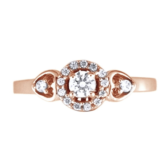 Round Cut White Natural Diamond Heart Sides Promise Ring in 10k Rose Gold (0.25 Cttw)