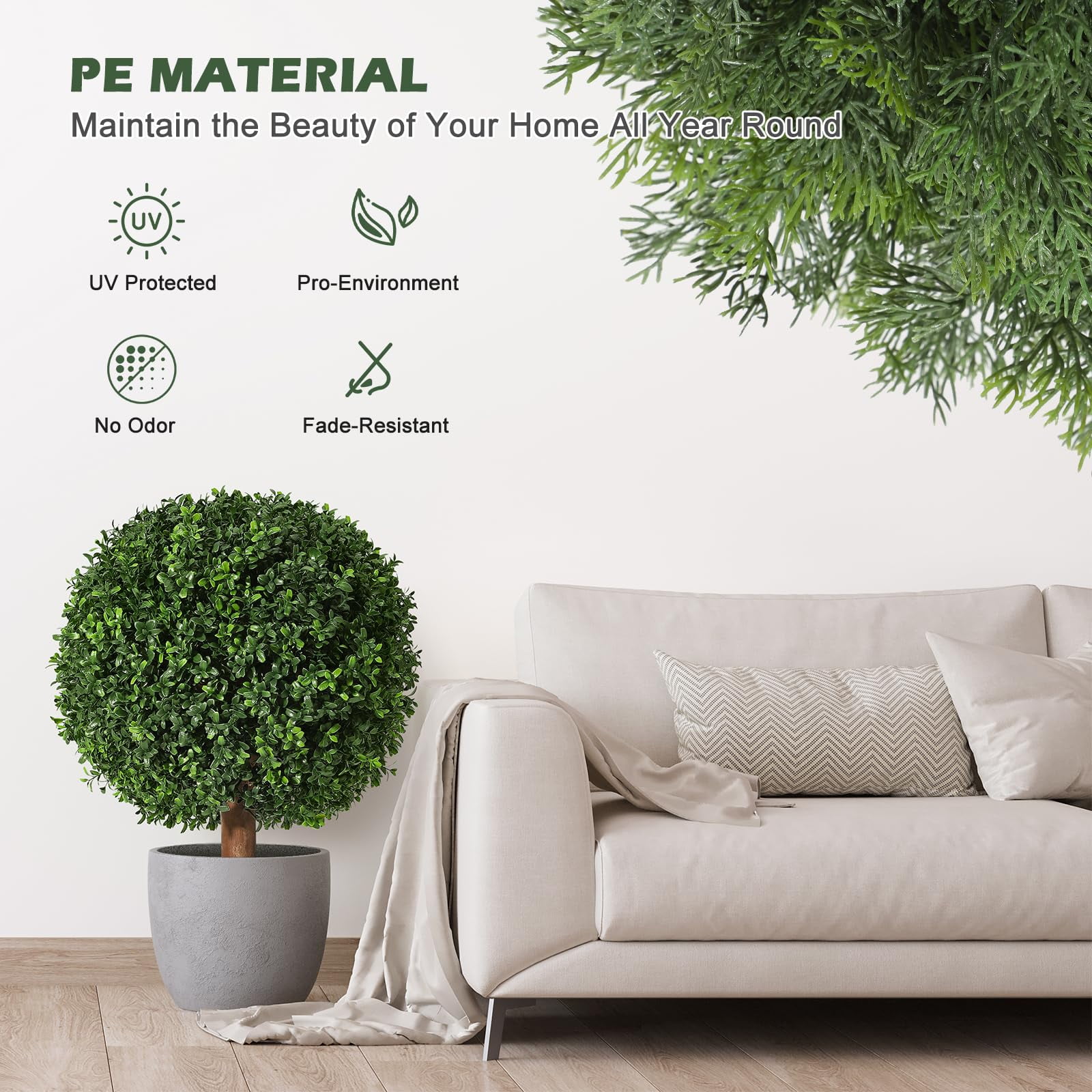 24 Inch Artificial Topiary Trees Set of 2, UV Resistant Faux Boxwood Plants with Pots, Fake Plants for Front Porch Patio Garden Walkway Entryway