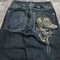 thumbnail image 2 of Pantalones vaqueros holgados informales con bordado de calavera americana para mujer Y2K Street Harajuku Vintage gótico de cintura alta Joker pantalones de pierna ancha, 2 of 5