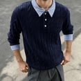 thumbnail image 2 of DHFJKG Mens Knit Jacquard Sweater 2 In 1 Turndown Collar Long Sleeve Loose Fit Textured-Knit Pullover Fall Winter Casual Jumper Tops, 2 of 4