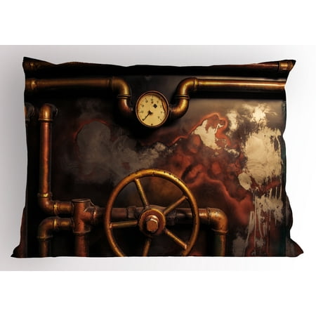 30 Foot Bronze - Industrial Pillow Sham Steam Pipes and Pressure Gauger Vintage Style Damaged Timeworn Engine, Decorative Standard Queen Size Printed Pillowcase, 30 X 20 Inches, Bronze Dark Orange, by Ambesonne