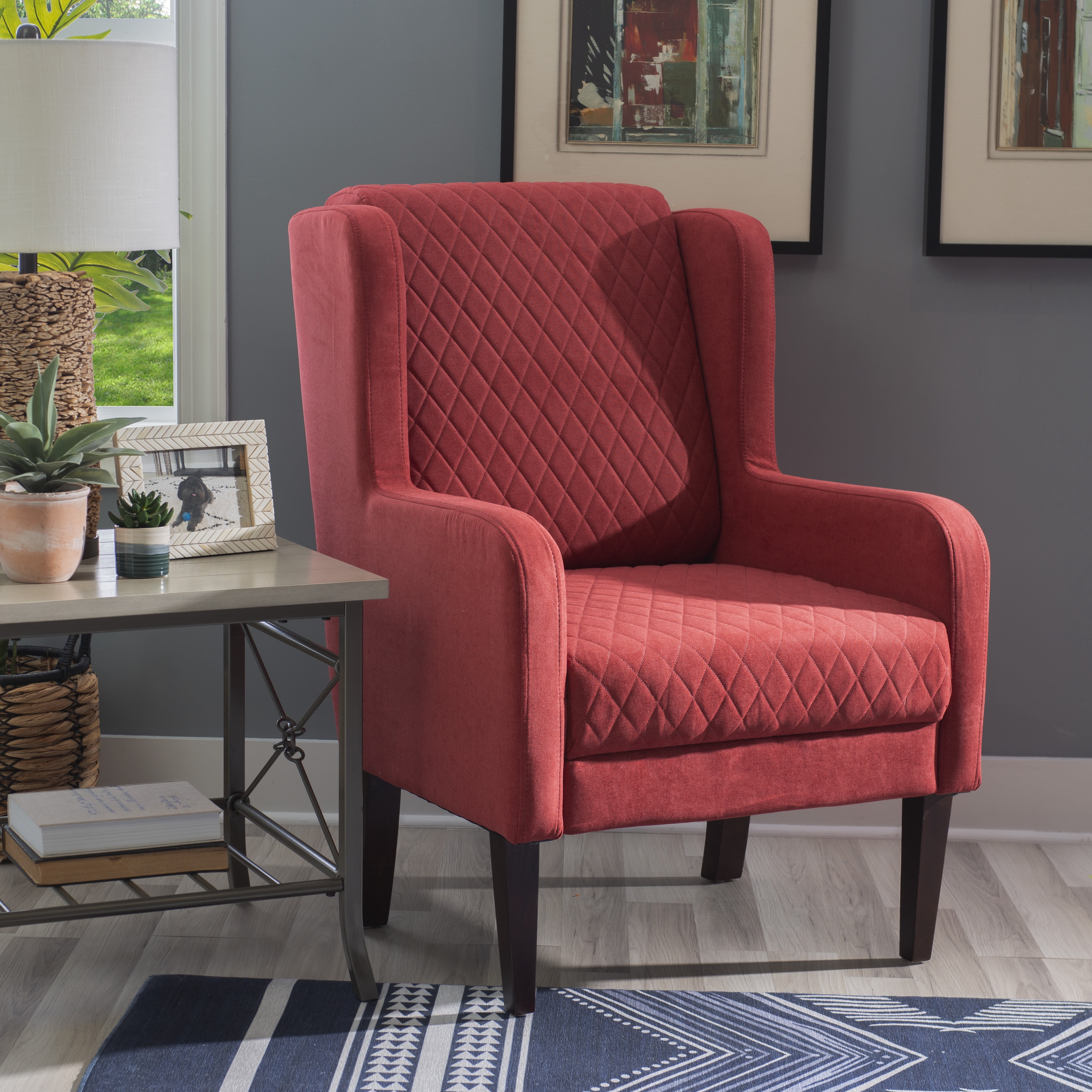 Powell Laude Quilted Velvet Wingback Accent Chair, Rust