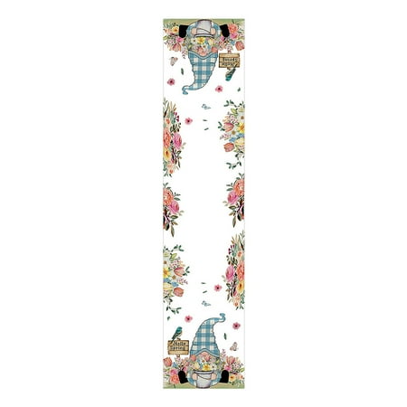 

Summer Festival Cute Gnome Flower Tulips Sunflower Cotton Linen Table Flag Decoration Cloth Table Runners Decorative Table Banner