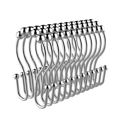 HVSEBOTO 12 Pack Plated Chrome Shower Curtain Ring Hooks, Easy Glide Metal Rollerball Double Shower Hook
