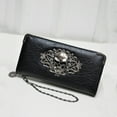 thumbnail image 2 of Cartera de mujer, versión coreana, larga, estilo retro, estilo punk, con estampado de calaveras y lunares (negro), 2 of 7