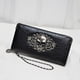 thumbnail image 2 of Cartera para mujer, versión coreana, larga, estilo retro, estilo punk, con estampado de calaveras y lunares (negro), 2 of 7