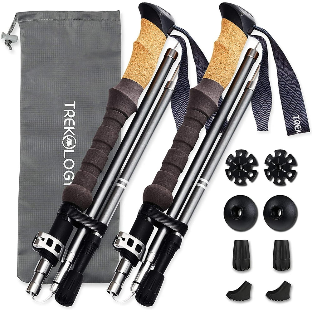 Trekking Poles Collapsible Nordic Hiking Pole Pair TrekZ Cork Handle