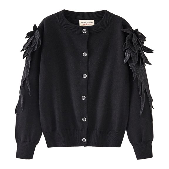 Girls' Angel Wing Knit Cardigan Round Neck Cotton Sweater Jacket