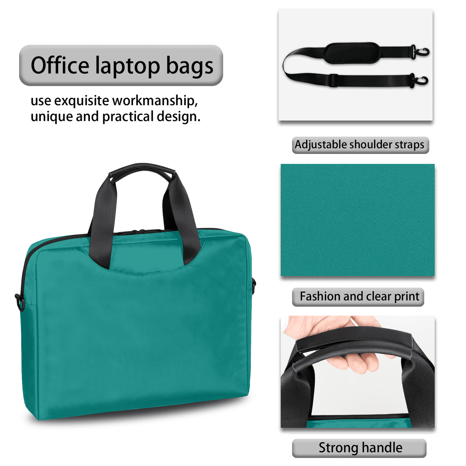 Herdesigns Teal Laptop Bag for Women Men, Computer Case Briefcase Messenger Bags, 15-15.6 inch Laptop Sleeve Shoulder Bag