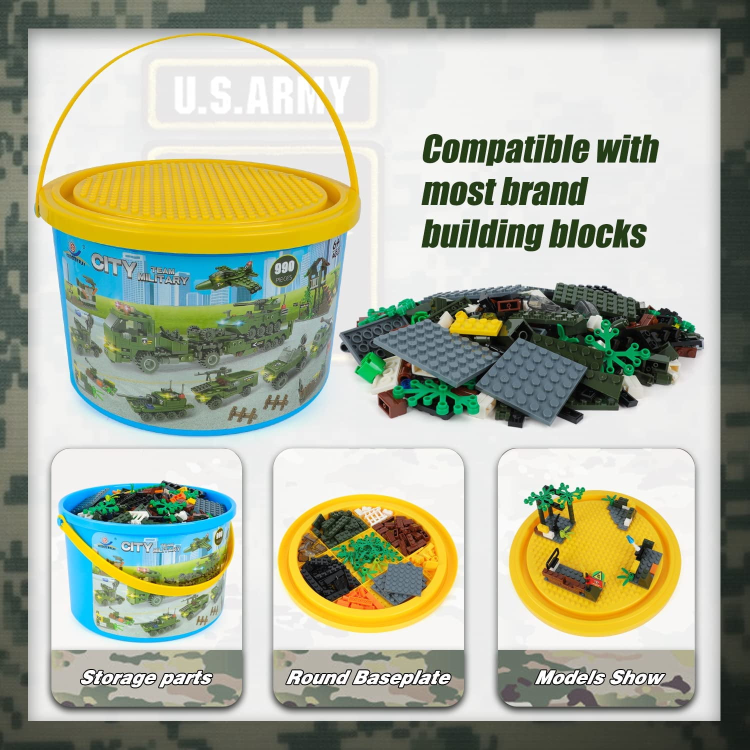 City Police Building Blocks Set, Army Military Base Bricks Kit, Heavy Transport Truck Toy W/ Armored Vehicles & Airplane (990 Pcs)
