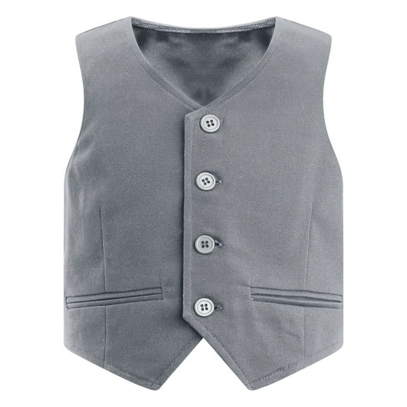 Eandarui Boys Formal Vest Waistcoat Gentlemen Solid Color Vest for Wedding Festival Party Gray 8