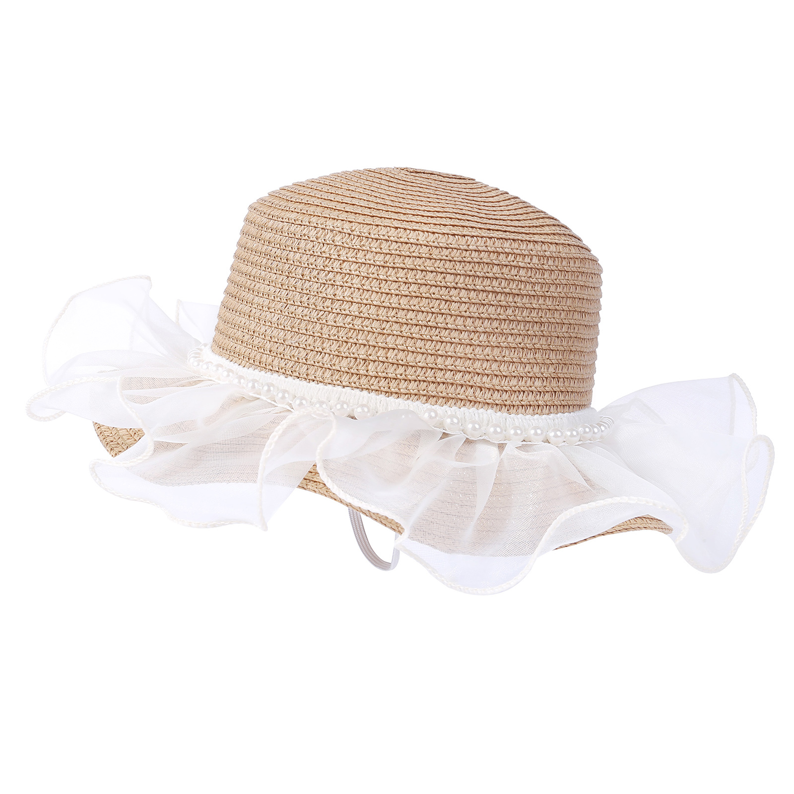 Imcute Little Girls Sun Hat, Wide Brim Tulle Layer Pearls Beach Bucket
