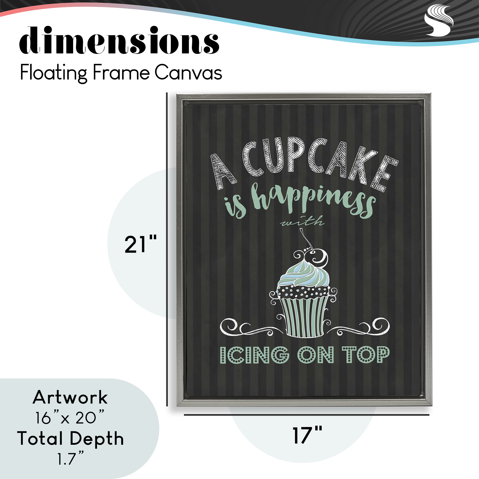 Cupcake Is Happiness with Icing Gray Framed Floater Canvas Wall Art, design by Lettered and Lined