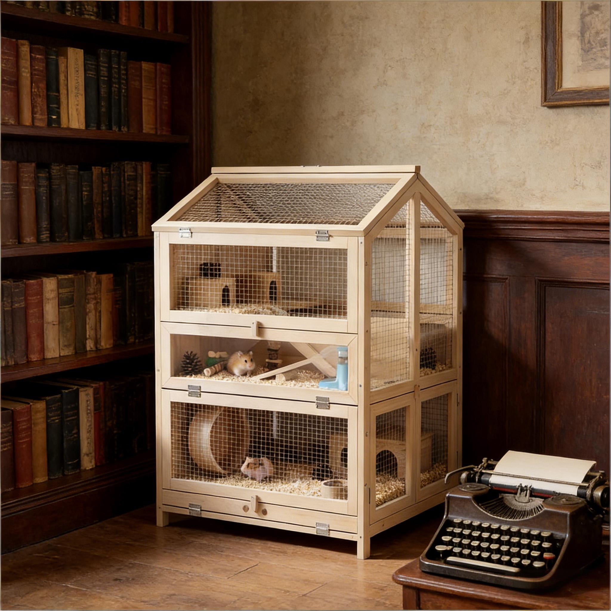 Small Animals Cage,3 Tier Pet Cage,Wooden Hamster Cage