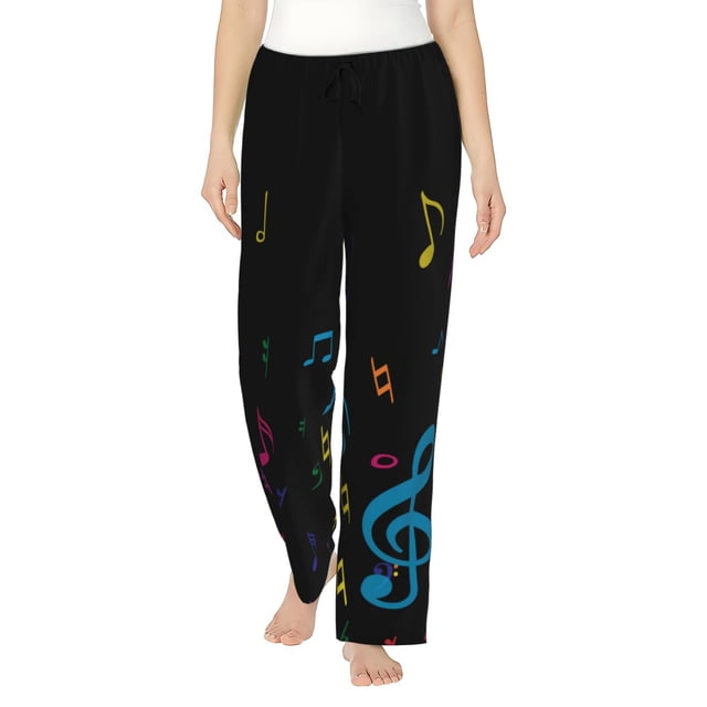 Fotbe Color Musical Notes Pantalones de Pijama para Mujer, Pantalones de Dormir, Pantalones Pj con Cordón y Bolsillos-Small