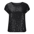 thumbnail image 6 of Pincandy Women's Fashion Solid Loose T-shirt Short Sleeve Sequin Blouse Round Neck Glitter Sequins Shirts Top Casual Cap Sleeve Party Tee Tops,Black,2XL, 6 of 6