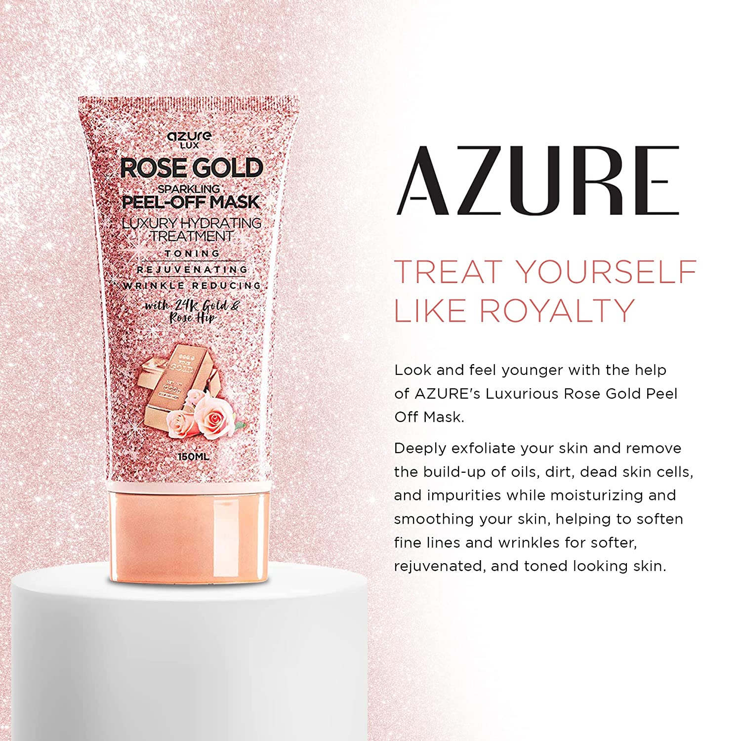 AZURE Rose Gold Hydrating Peel Off Face Mask- Anti Aging, Toning & Rejuvenating - Removes Blackheads, Dirt & Oils - With 24K Gold and Rose Hip Oil - Skin Care Made in Korea - 150mL / 5.07 fl.oz. - image 4 of 6