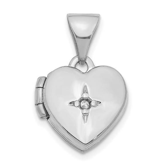 Quality Gold XL758 14K White Gold Diamond 11 mm Heart Locket Pendant